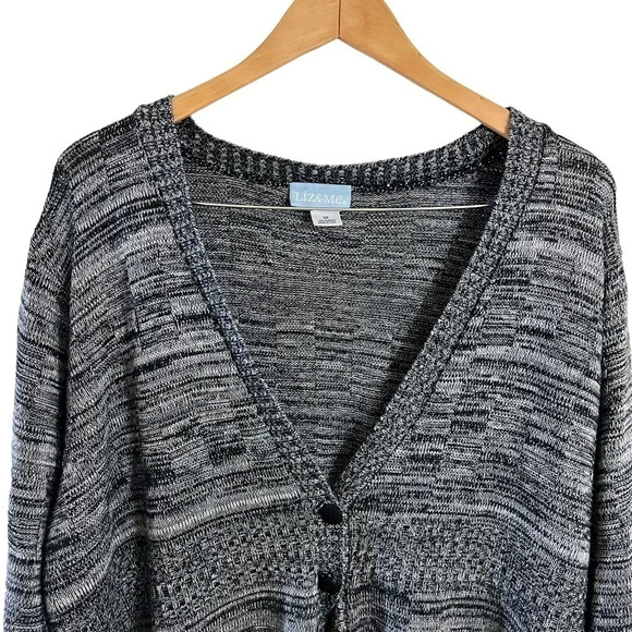 Liz & Me Gray Cardigan Sweater Plus Size 2X V Neck Short Sleeves Neutral Knit - Picture 3 of 7